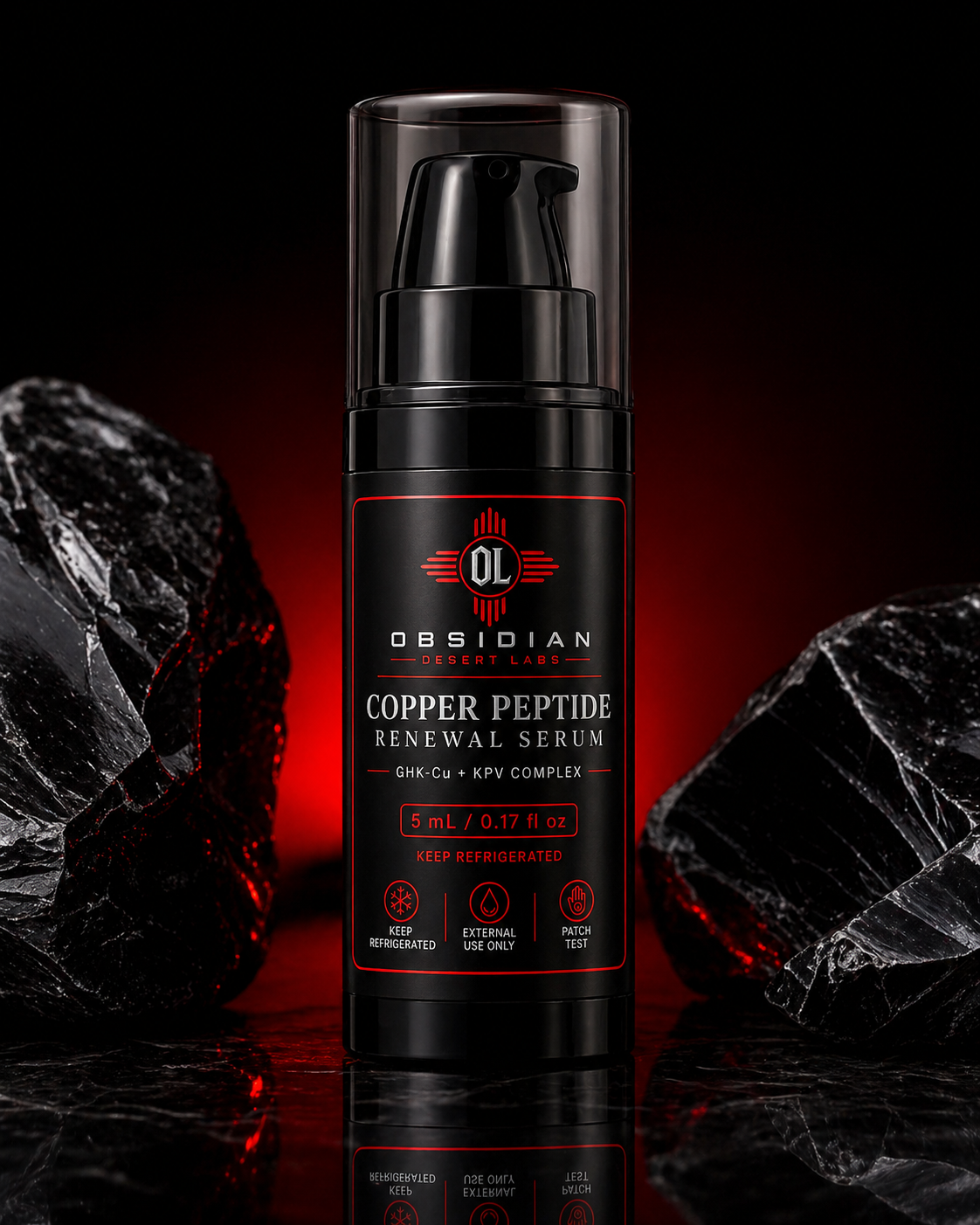 Obsidian Desert Labs serum bottle with obsidian stones